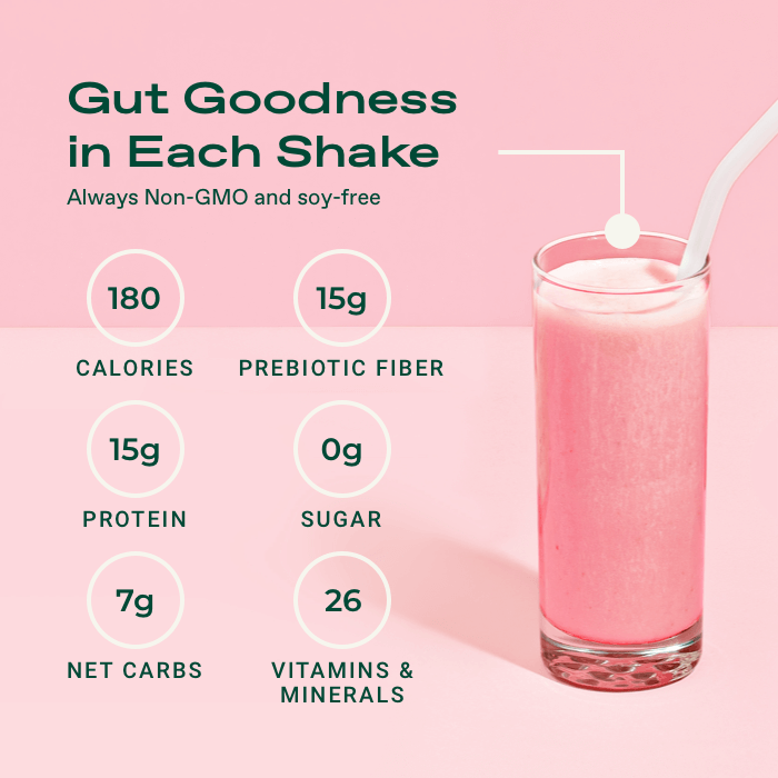 An image describing benefits of a strawberry Muniq shake