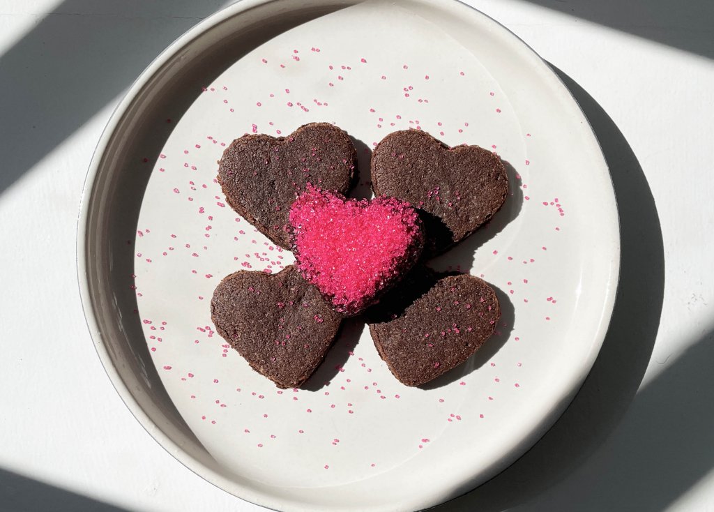 A photo of valentine's heart cookies