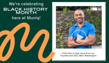 An image of Muniq founder Marc Washington on a green black history month background